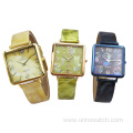 Square Shape Leather Quartz Watch For Women's